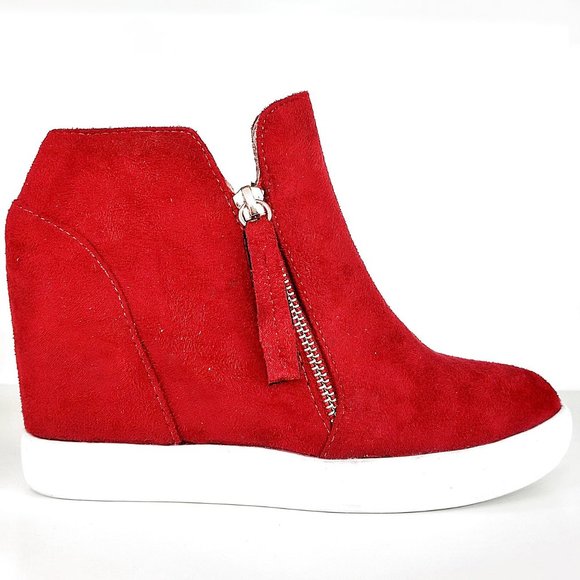 New Red Gold Zipper Hidden Wedge High Top Sneakers - Picture 2 of 2